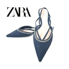 【新品】 ZARA パンプス ラインストーン バックストラップ 38 ポインテッドトゥ ザラ フラットシューズ サテン hws00975