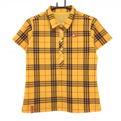 【超美品】ルコックゴルフ 半袖ポロシャツ オレンジイエロー×パープル チェック柄 レディース L ゴルフウェア le coq sportif