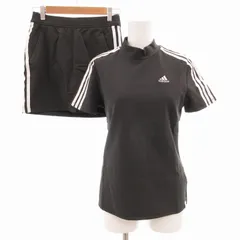アディダス adidas セットアップ 上下 ゴルフウエア 半袖Tシャツ ストレッチスカート イージー ショート スリーストライプ M グレー 白 ホワイト /GV
