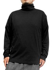 ブラック_M [ワン カラーズ] 長袖Tシャツ メンズ 大きいサイズ 無地 フライス ボーダー タートルネック カットソー M ブラック