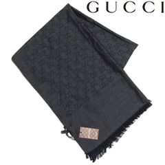 極美品★GUCCI GGジャガード ウール シルク混 ショール 165903 ストール マフラー グレー グッチ★