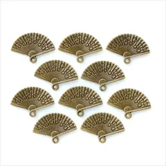 T-246X アンティーク チャーム【扇子】10個セット カン付き 和風 日本 夏 うちわ ストラップ ピアス イヤリング ハンドメイド アクセサリーパーツ