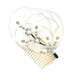 髪飾り コーム型 水引 ラインストーン パール ゴールド 白 キラキラ 丸 円 サークル 小さい かんざし かわいい 粋 日本製 おし No.9-3437