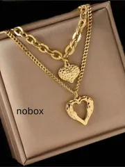 ジュエリー レディース ネックレス レイヤード 1個 非対称チェーンペンダントネックレス ダブルレイヤーハートデザイン、ユニセックス ファッショナブル ヴィンテージ 日常/パーティーアクセサリー (撮影時の照明と角