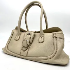 TOD'S トッズ ハンドバッグ トートバッグ フラップ ロゴ刻印 レザー アイボリー 薄茶