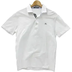 BURBERRY BLACK LABEL バーバリー ブラックレーベル 半袖 ポロシャツ 襟付き ハーフボタン ホワイト メンズ 2 M D1P20-119-02 三陽商会 M003-0805⑤