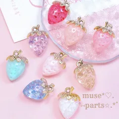 苺 いちごチャーム オーロラ AB ラメ クリア パール スイーツデコパーツ ハンドメイド アクリル ヘアアクセサリーゴム ブレスレット バッグチャーム 着物 和装 花 春 母の日 子供 フルーツ 資材 手芸 DIY ピンク パステルカラー【クリアタイプ】2個