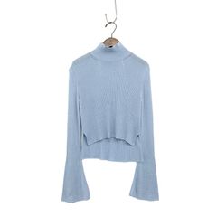 Mame Kurogouchi マメクロゴウチ Flare Sleeves Ribbed Knit Top フレアスリーブニットトップス シルク混 サックスブルー 2 MM18SS-KN009