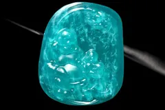 【１点物】高発色 アイスアマゾナイト　45x38mm　布袋尊彫刻(トップ穴) ルース パワーストーン 天然石 _PC4294