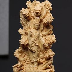 木彫仏像 仏教美術 精密細工 九龍観音像 木彫り　桧木製 観音菩薩像　仏像　置物 高さ18cm20