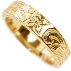 ハワイアンジュエリー リング 指輪 レディース メンズ 金属アレルギー対応 サージカル ステンレス プレゼント プルメリア スクロール ギフト ペアリング つけっぱなしOK イエローゴールド ropr01g