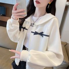 【新品】フェミニン♡セーラー襟リボンパーカー レディース 春 ガーリー ホワイト グリーン ジャケット トップス M L　F0826