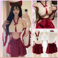 【新品】新年会セクシー巫女様♥リボン衣装　神社　コスチューム　仮装　ルームウェア　プレゼント　舞台衣装　髪リボン付　誘惑　可愛い　すけすけ　着物　花魁　浴衣　あけおめ　サンタ　ランジェリー　バレンタイン