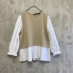 ZARA ザラ　ドッキングパフスリーブプリーツブラウス　レディース　白×ベージュ　Mサイズ