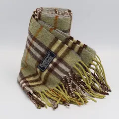 美品 バーバリー イエロー ブラウン グレー チェック柄 カシミヤ100％ メンズ/レディース ストール KRH 2000000 NSK