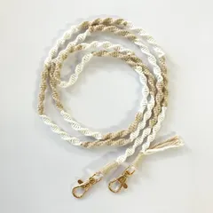 【ハンドメイド】マクラメ スマホショルダー ブラウン ベージュ ホワイト