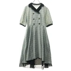 美品 axes femme アクシーズファム チェック柄 半袖 ロングワンピース M グレー 襟付き レディース 古着