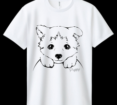 いぬイラスト/オリジナルデザイン/00300-ACT/glimmer4.4オンス ドライTシャツ/ホワイト