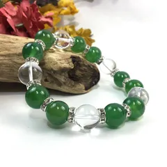 緑瑪瑙&水晶 パワーストーン ブレスレット 天然石 12mm （シルバー）メンズ・レディース　男性・女性　数珠ブレス　開運  [1]
