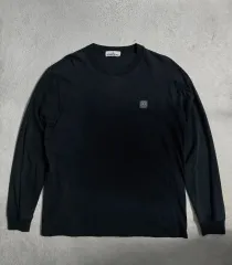 STONE ISLAND 長袖シャツ 黒・サイズXXL STONE ISLAND - Black 100% Cotton Long Sleeve Crewneck T
