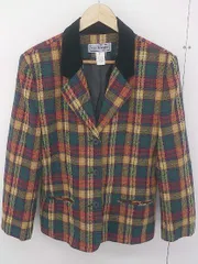 ◇ Norton McNaughton チェック 肩パット入り 長袖 テーラードジャケット サイズ 8 ベージュ パープル マルチ レディース  【1206200005435】