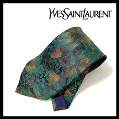 SJ3【YVES SAINT LAURENT】ネクタイ 絹 SILK/シルク 100% グリーン/緑系 総柄 YSL/イヴサンローラン (SJ3-85-2①)