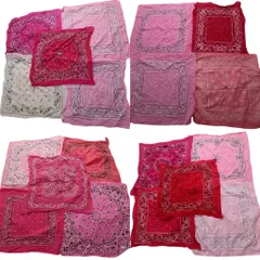 古着卸 まとめ売り バンダナ ペイズリー柄 小物 19枚セット (ユニセックス ) レッド ピンク 中古 古着 NB4088