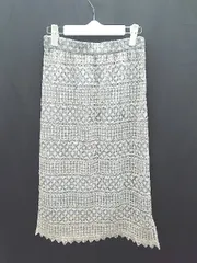 ◇ ⊂ ROSE BUD ローズバッド レース 膝下丈 タイト スカート サイズF ベージュ ブルー レディース P  【1409090022432】