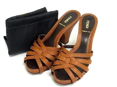 FENDI フェンディ レザー ヒール サンダル サイズ36 1/2 (約23.5cm) 靴 シューズ レディース ブラウン系 DK6309