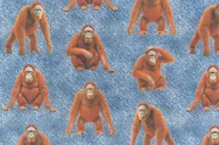 【ゆきちゃん限定】X2311 オラウータン柄 デニム風ブルー 生地 1m