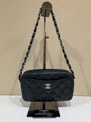 CHANEL ラムスキン マトラッセ チェーンショルダーバッグ ブラック シルバー金具