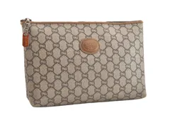 GUCCI グッチ ヴィンテージ GG プラス クラッチハンドバッグ 財布 ピーブイシー レザー ブラウン 2924N