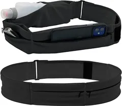 CUBATTY ランニングポーチ スマホポーチ 3ポケット 76g伸縮素材 ペットボトル収納可能 メンズ レディース ジョギング マラソン( ブラック,  S)