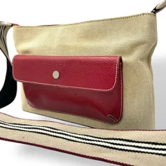 良品 489 バーバリーロンドン ショルダーバッグ キャンバス レザー 赤