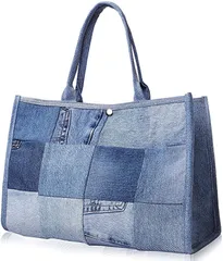 NOBLE RILEY（ノーブルライリー） トートバッグ 肩掛け 大容量 丈夫 デニムバッグ パッチワーク bag かばん 鞄 レディース カジュアル(ライトブルー)