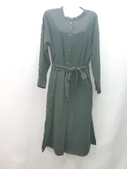 ◇ ◎ ambreneige バンドカラー 前開き ガウン スリット 長袖 ロング丈 ワンピース サイズFREE ブラック レディース E  【1310050012366】