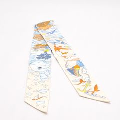 HERMES エルメス ツイリー SUR MON NUAGE 私の雲 スカーフ シルク100% クレーム ブルーシェル オレンジ アイボリー マルチカラー トゥイリー レディース