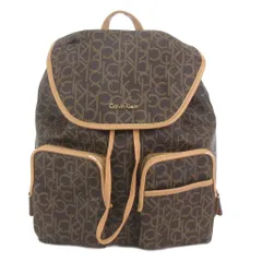 カルバンクライン CALVIN KLEIN リュックサック デイパック 巾着 フラップ PVC モノグラム ロゴ 総柄 茶 ブラウン 鞄