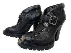 MIU MIU (ミュウミュウ) レースアップ ショートブーツ レザーブーティー 牛革 90838 36.5 ブラック レディース/045