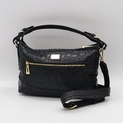 セミショルダーバッグ シャムクロコダイル ゴールド金具 ブラック 