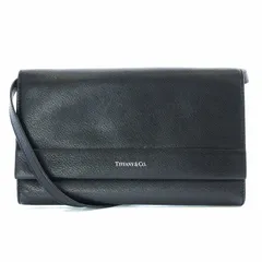 ティファニー TIFFANY & CO. ショルダーウォレット クロスボディ ポシェット クラッチバッグ 2WAY フラップ レザー 黒 ブラック /KUのサムネイル
