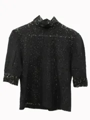 ジュンアシダ jun ashida カットソー 半袖 ハイネック レース スパンコール 透け ブラック 黒 M トップスのサムネイル