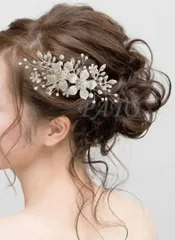フラワー ビジュー コーム ヘッドドレス★シルバー or ゴールド★ブライダル ウェディング 結婚式 ヘアアクセサリー ボンネ 髪飾り