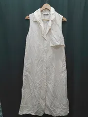 ◇ ⊂ UNIQLO ×JW Anderson ノースリーブ 膝下丈 リネンブレンドラペルワンピース サイズL オフホワイト レディース P  【1409250047077】