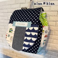 名入れ無料＊ベビーリュック電車柄パッチワーク＊男の子のお祝いに♪一升餅用にも