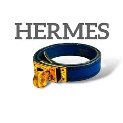 正規品✨ HERMES ケリー スカーフリング ブルー ゴールド レザー 
