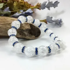 パワーストーン　ブレスレット　クラック水晶　12mm 天然石ブレス （ブルー）メンズ・レディース　男性・女性　数珠ブレス　開運 [k]