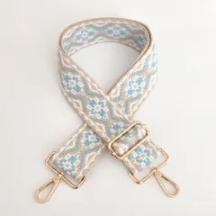☆ B（ホワイト×ライトブルー） ☆ ショルダーストラップ ショルダーベルト 刺繍 ショルダーストラップ バッグ 刺繍 ショルダーベルト バッグ用 幅広 太め バック バック用 ショルダーストラップのみ 交換用 付け替えベルト エスニック 肩掛け 斜めがけ