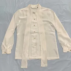 【東京ブラウス】タイ付ブラウス｜サイズ35｜レトロ タイ付 ゴールドボタン｜ホワイト 白