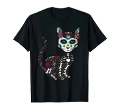 猫の頭蓋骨砂糖の頭蓋骨猫のハロウィーンディアデロスムエルトス Tシャツ